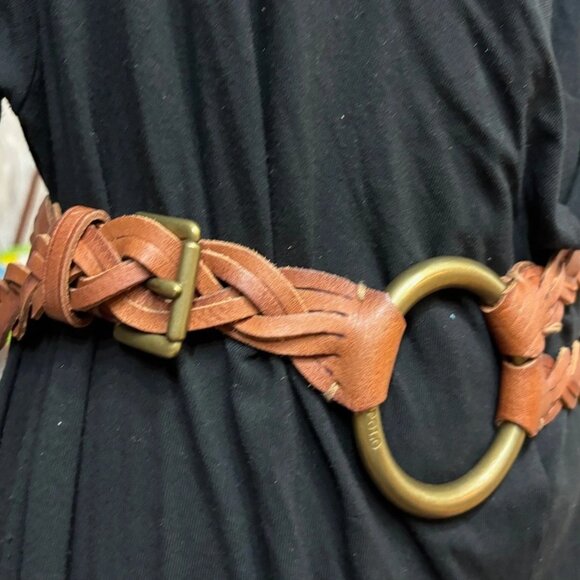 RALPH LAUREN POLO DOUBLE STRAP BRAIDED LEATHER BELT O-RING BRASS BUCKLES M main image 4